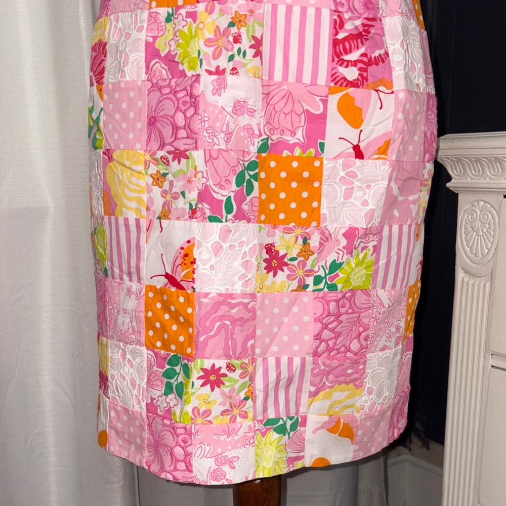 Vintage Lilly Pulitzer Pink Patchwork Strapless D… - image 3